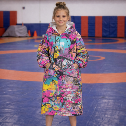 PREORDER: In Her Era™ Wrestling Youth Graffiti Sherpa Blanket Hoodie – Oversized Fleece