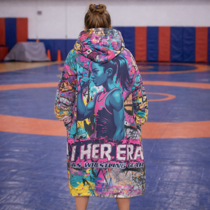 PREORDER: In Her Era™ Wrestling Youth Graffiti Sherpa Blanket Hoodie – Oversized Fleece