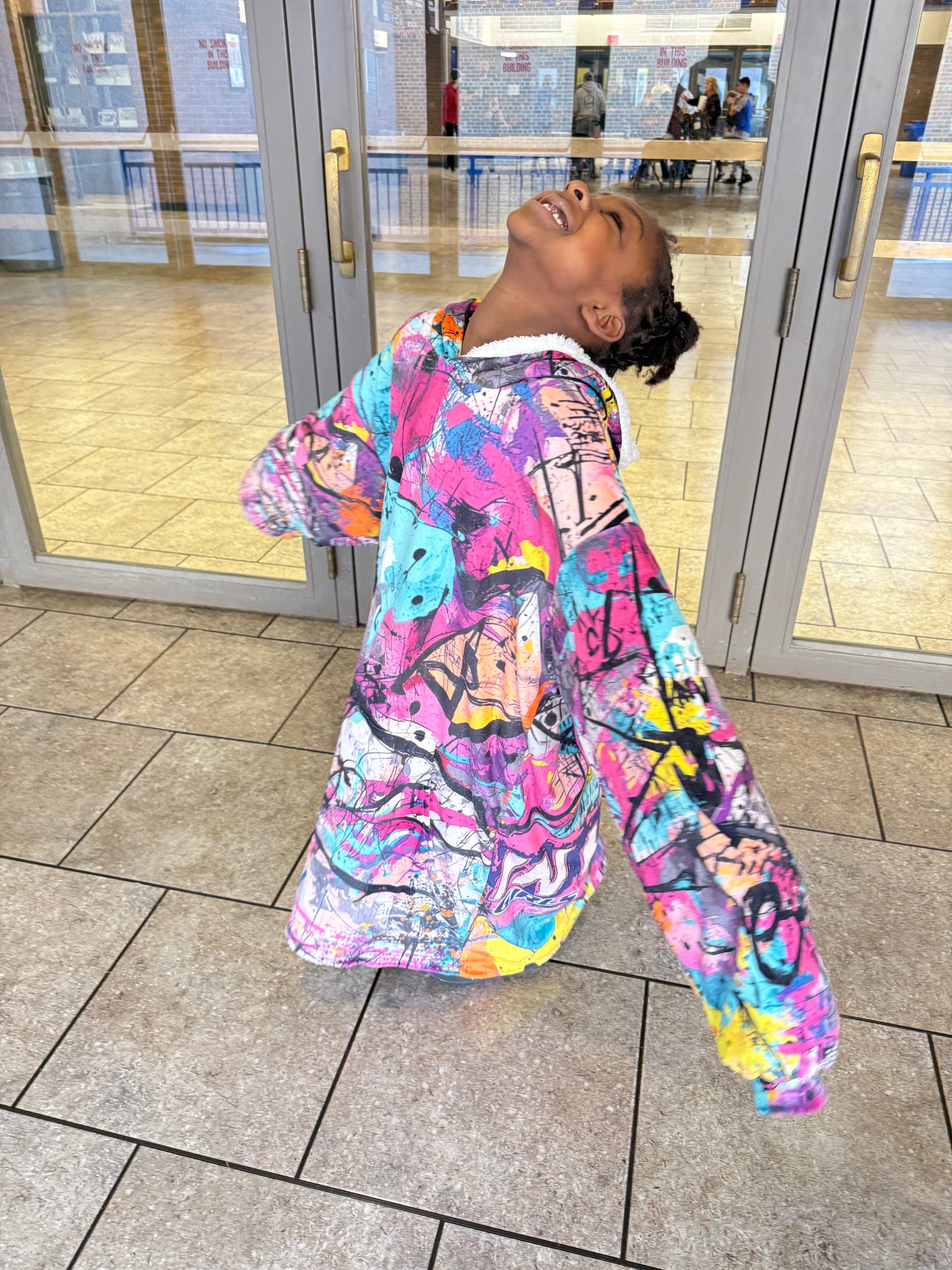 PREORDER: In Her Era™ Wrestling Youth Graffiti Sherpa Blanket Hoodie – Oversized Fleece