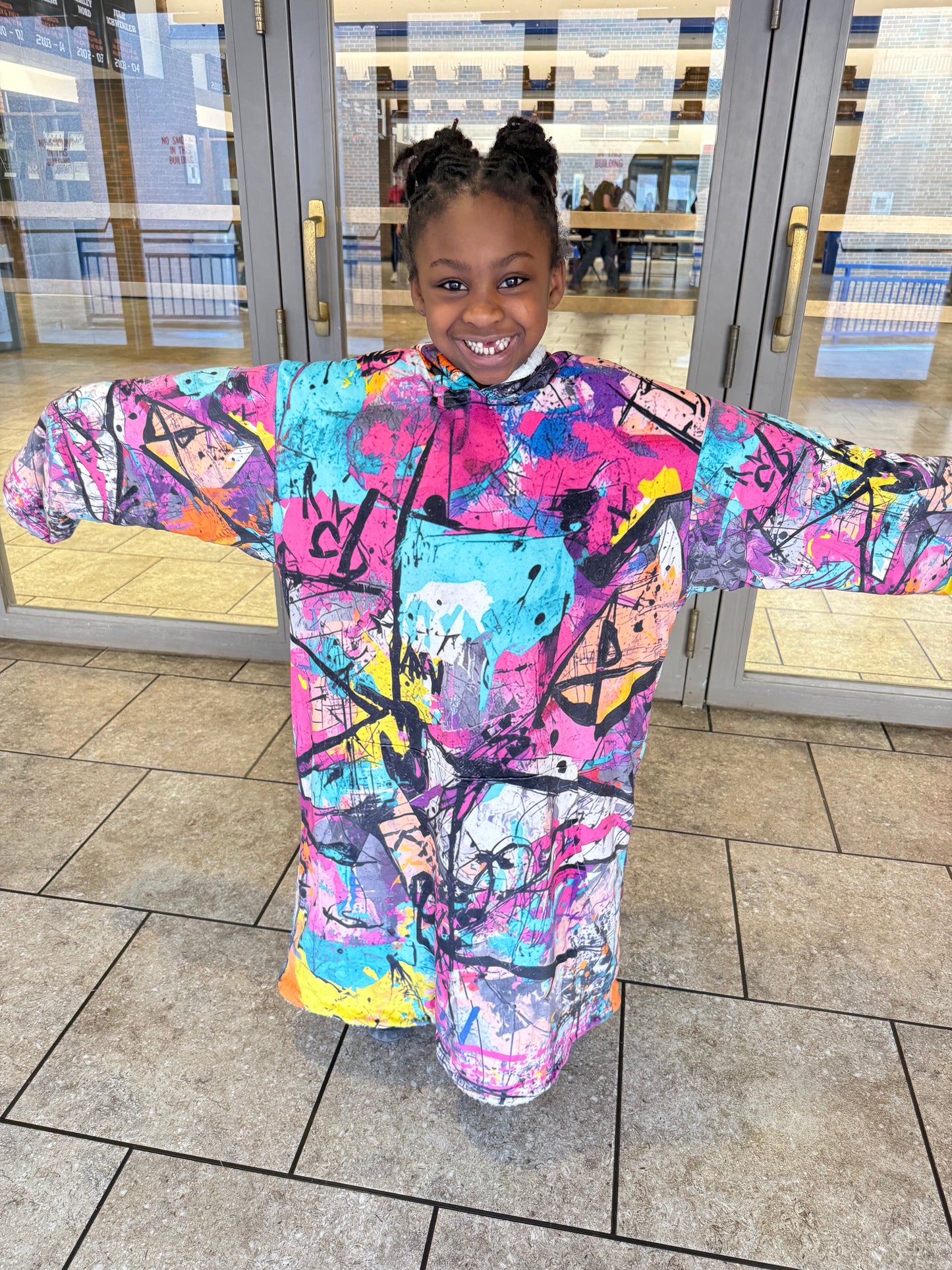 PREORDER: In Her Era™ Wrestling Youth Graffiti Sherpa Blanket Hoodie – Oversized Fleece
