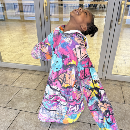 Youth Graffiti Sherpa Blanket Hoodie – Oversized Fleece