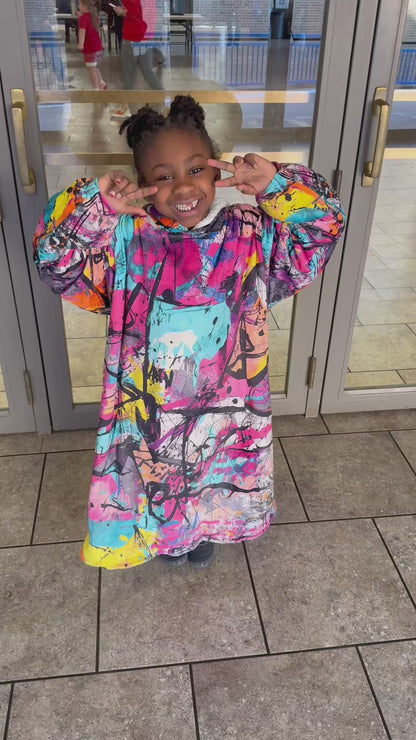 PREORDER: In Her Era™ Wrestling Youth Graffiti Sherpa Blanket Hoodie – Oversized Fleece