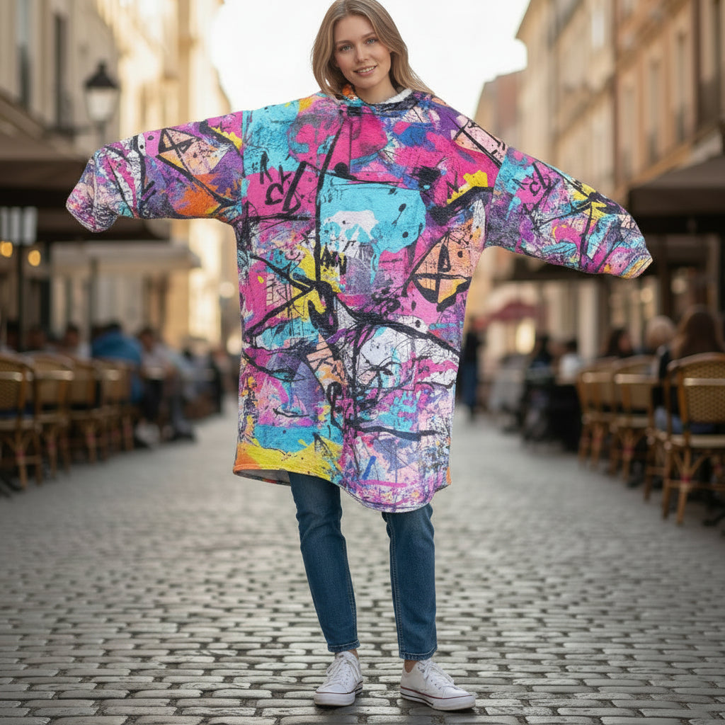PREORDER: In Her Era™ Wrestling Youth Graffiti Sherpa Blanket Hoodie – Oversized Fleece